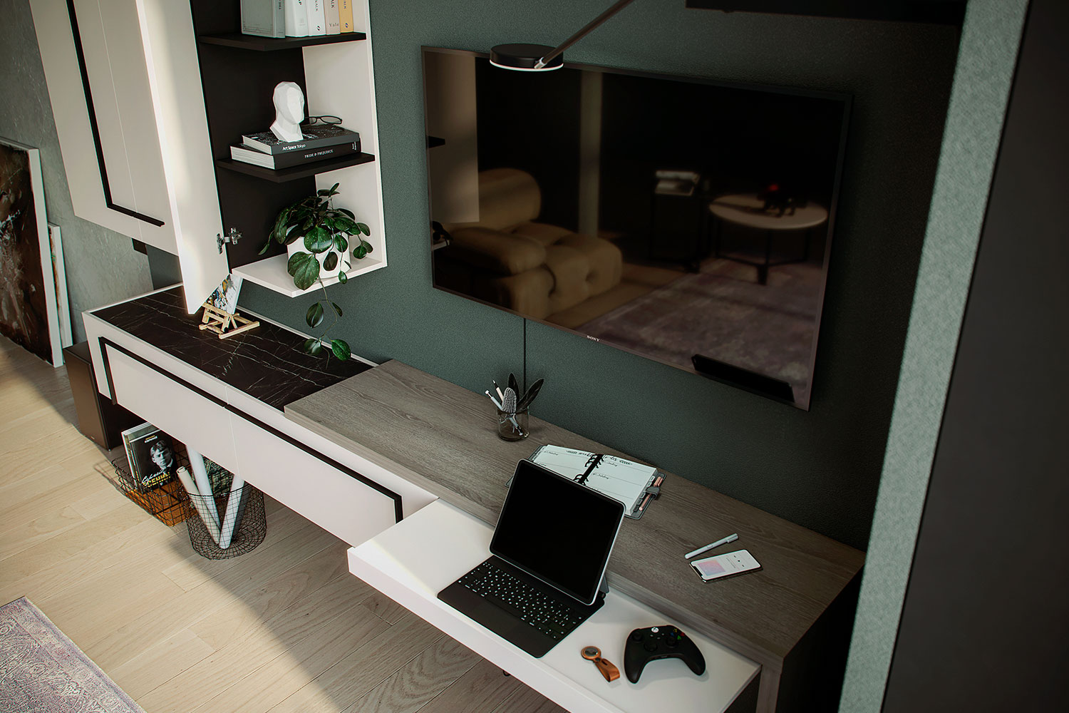 Тумбы под телевизор - изображение №5 "Тумба Милагро настенная с выдвижными ящиками"  на www.Angstrem-mebel.ru